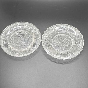 Vintage Glass Patriotic & Victorian Heart Glass Cup Plate - Set Of 2